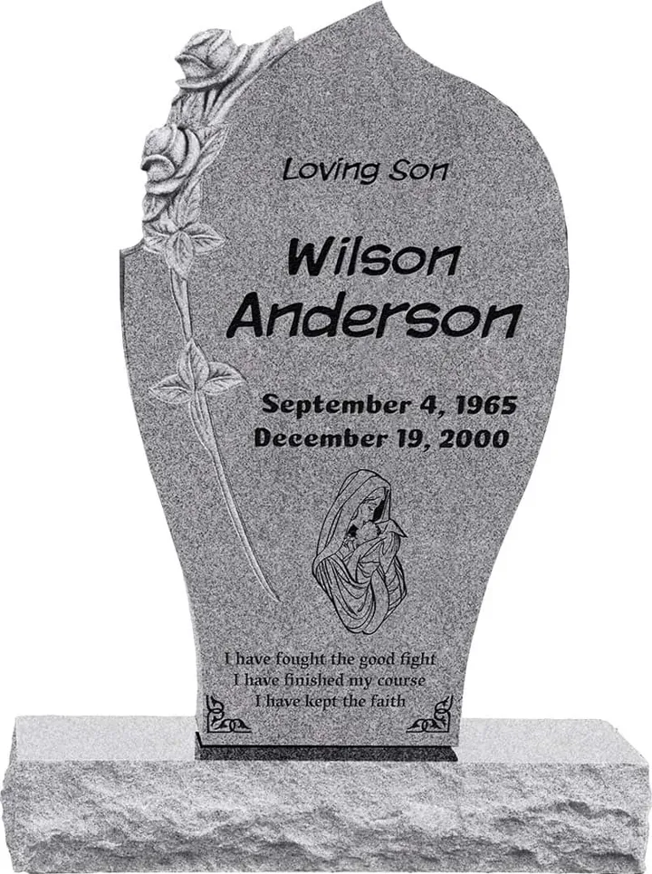 Carved Rose Upright Memorial — 34" Base