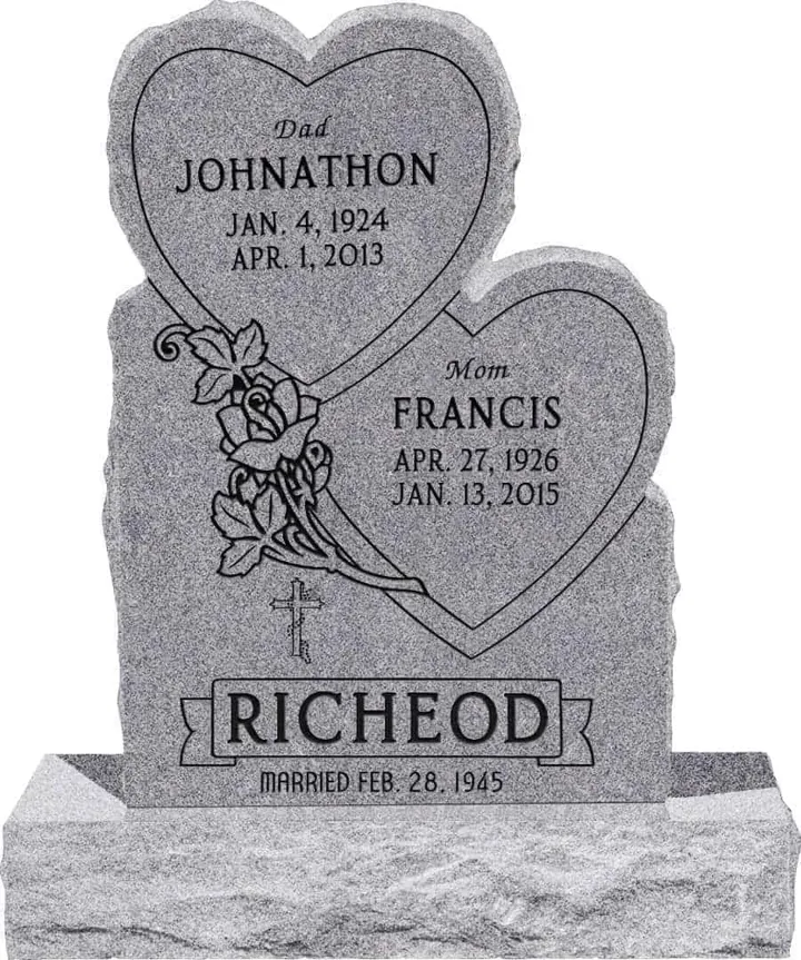 Double Heart Upright Memorial — 34" Base