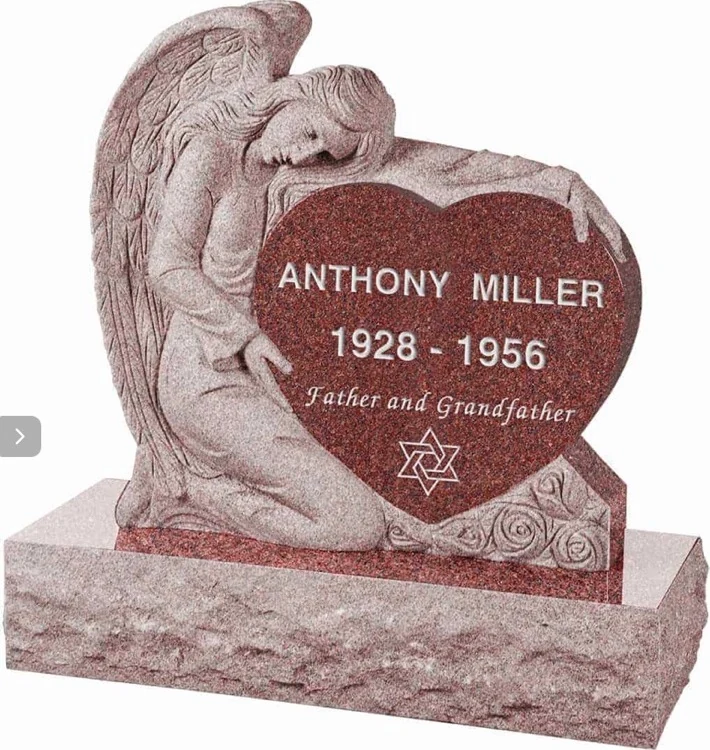 Angel heart memorial in Imperial Red granite